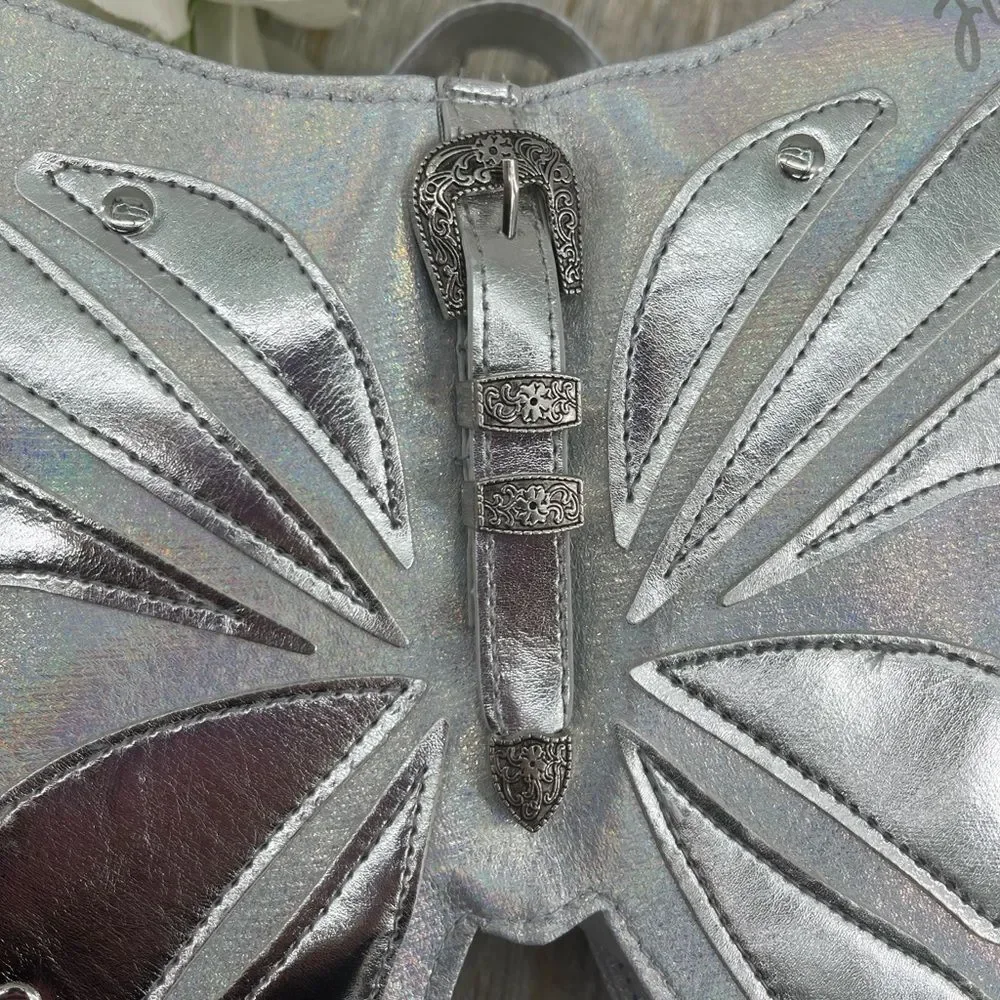 Justice Girls Butterfly Shaped Mini Backpack, Silver